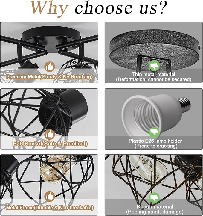 BUXVRCS 8 Lights Black Adjustable Multi-Directional Kitchen Light Fixtures | Track Lighting Fixtures, Metal Cage, Modern Minimalist Style, Spotlight Fixtures for Dining Room, E26 Socket