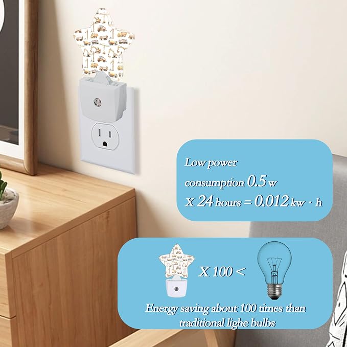 Construction Machines Night Light,Tractor Plug-in Night Light Auto Dusk-to-Dawn Sensor Energy Efficient Led Lamp for Room Decor,Hallway,Kitchen,Bathroom,Plug-in,Decor Desk Lamp Gifts