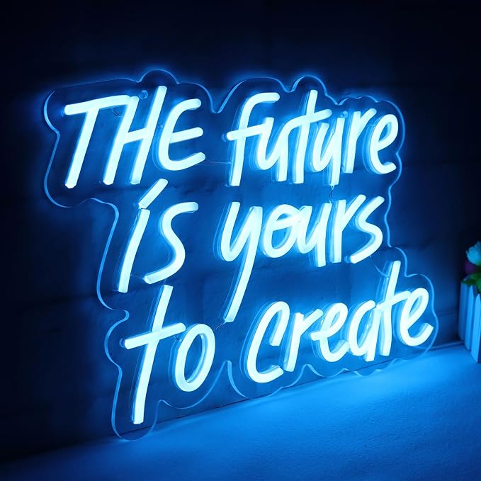 WonderfulLife The Future is Yours to Create Neon Sign for Wall Decor Suitable for Office Man Cave or Bedroom,Fresh Azure Letters Lights can Calm Your Restless Mood.5V USB Powered Easy Hanging.