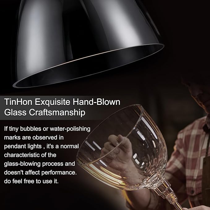 9.8'' Farmhouse Pendant Lights Kitchen Island, 1-Light Glass Modern Black Kitchen Island Lights, Pendant Light Fixtures for Dining Room Bedroom Over Table, E26