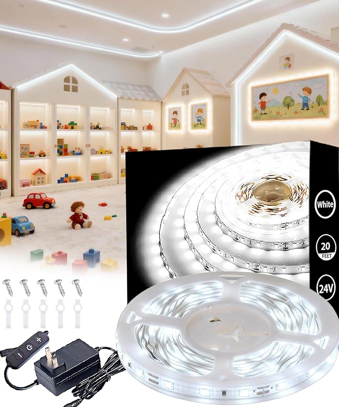 Led Strip Lights for Bedroom Dimmable 20 FT 360 Leds Rope Light Flexible Super Bright White Tape Lights for Ceiling Room Home Decor Luces Leds for DIY Living Room Kitchen Vanity Mirror Study Room