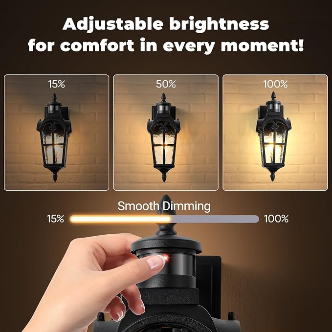 Black Outdoor Patio Lights with GFCI Outlet 2-Pack, Upgraded Motion Sensor Outside Lighting with Water Ripple Glass, Dawn to Dusk Outdoor Light Fixture for House, Garage, Garden, Waterproof