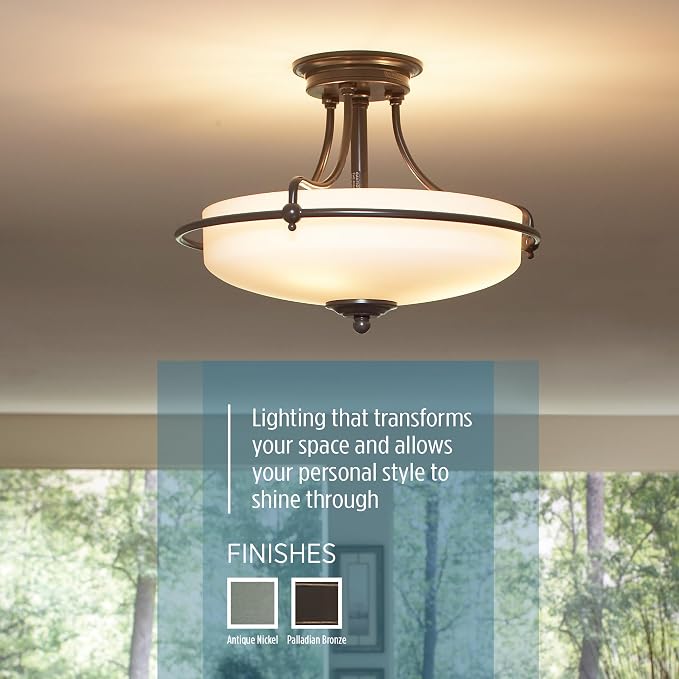 Quoizel Griffin 17" Semi-Flush Mount Ceiling Light, Palladian Bronze | 3-Light, Opal Etched Glass, ETL Damp Rated, Transitional Style