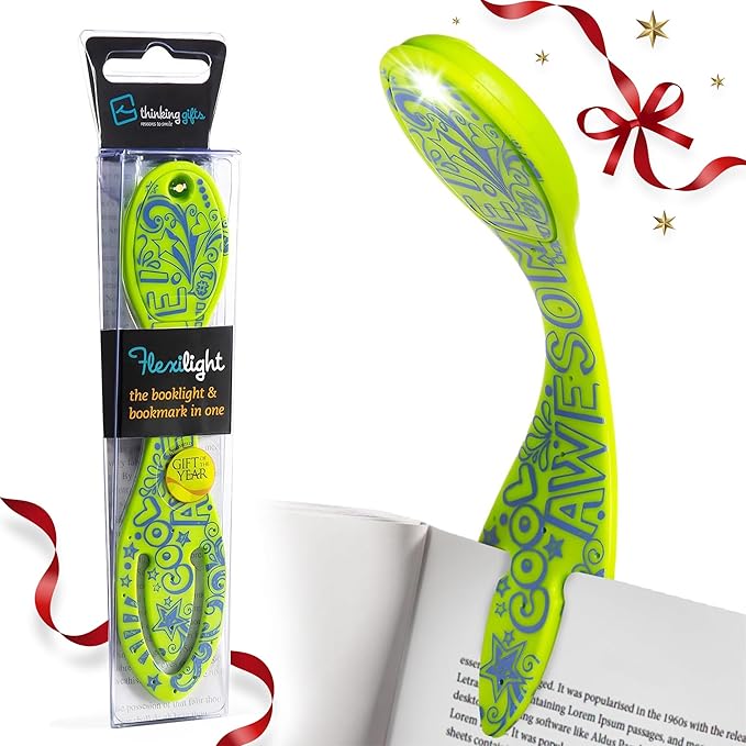 Gifts for Readers & Writers Book Light, Clip On Reading Light for Bed, 2in1 Flexilight & Bookmark, Small & Lightweight with a Soft Glow, 2 Batteries Included, Awesome