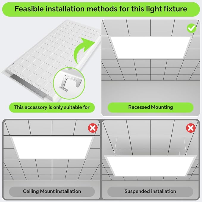 4 Pack 2x4 LED Flat Panel Light 50/40/35/30/25W 6500lm Adjustable, 0-10V Dimmable LED Flush Mount Ceiling Light Fixtures, 2.7K/3K/3.5K/4K/5K Selectable for Office Kitchen Garage - ETL Listed