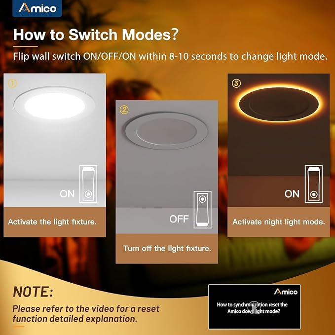 Amico 20 Pack 6 Inch LED Recessed Light with Night Light, 5CCT, 1100LM | Ultra-Thin Ceiling Light, 5%-100% Dimmable, No Flicker, 2700K-5000K, Canless Wafer Downlight with J-Box, 12W=110W, IC/ETL/FCC