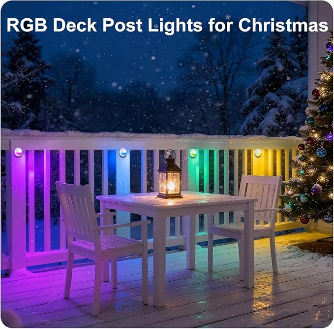 RGB Deck Lights Outdoor, 3W 12V Color Changing Low Voltage Post Lights for Outdoor Waterproof Deck Post Fence Railing Step, Wired LED Landscape Deck Lighting Accessories for Christmas, 12PK