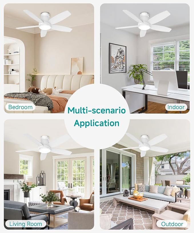 42 Inch Ceiling Fans with Lights, Quiet Reversible Fan with DC Motor, Remote & APP Control, 6-Speed, 4 Color Temperatures, Dimmable, Ceiling Fan for Bedroom Living Room,White