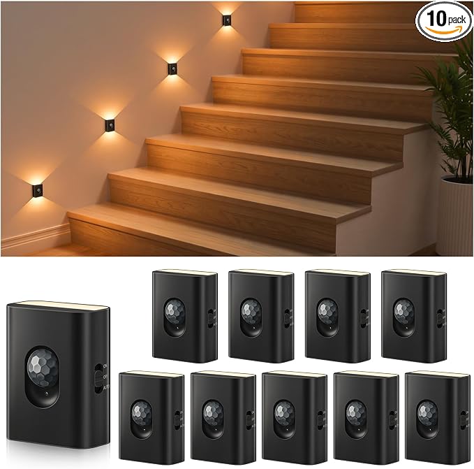 WILLED Rechargeable Motion Sensor Light Indoor, LED Night Lights 10 Pack | Mini Wireless Magnetic Night Light with 3-in-1 Charging Cable for Stairway, Hallway, Bathroom, Bedroom, Kitchen & Closet