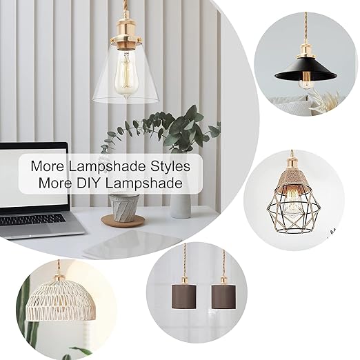 15.4ft Pendant Light Cord Kit, Industrial Vintage Plug in E26 Socket Hanging Light with Switch, Hemp Rope Hanging Light Fixture for Pendant Lamp Farmhouse Lamp Cable DIY