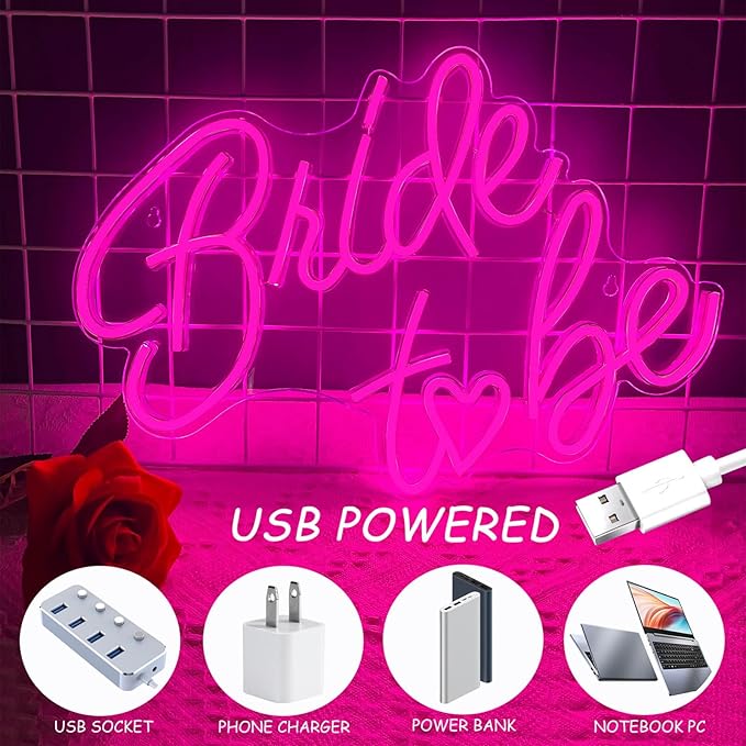 Bride to be Neon Sign, Pink LED Neon Light Signs USB Wedding Light Signs for Bridal Shower Bachelorette Engagement Party Backdrop