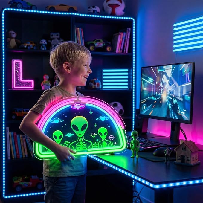 Alien Neon Sign,Neon Signs for Wall Decor,Space UFO LED Neon Light Wall Decor for Game Room,Mancave,Dorm & Party,Dimmable USB Powered Neon Wall Art Aesthetic for Teens,Gamers & Sci-Fi Lovers
