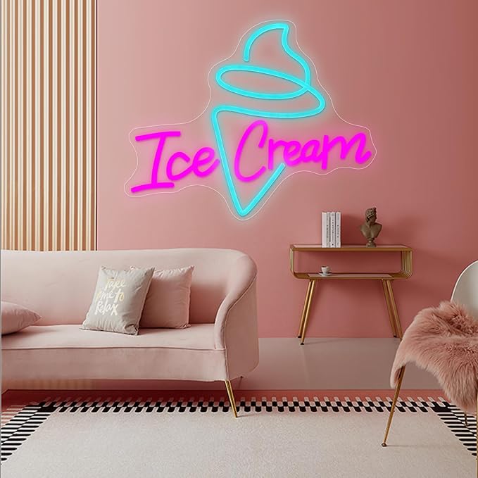 Ice Cream Neon Sign USB Dimmable Letter Light for Store Cafe Shop Decor | Adjustable Brightness Ice Cream Light Up Sign for Business Office Bedroom Restaurant Drink Shop Wall Decoration