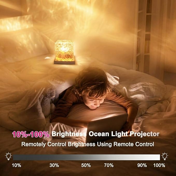 RICHMYC Ocean Wave Projector Light, 16 Colors Rotating Water Lamp, Remote | Beach Decor Sea Themed Gradual Northern Lights Projector for Office Bedroom Bar Restaurant (Plug in 5.3in)