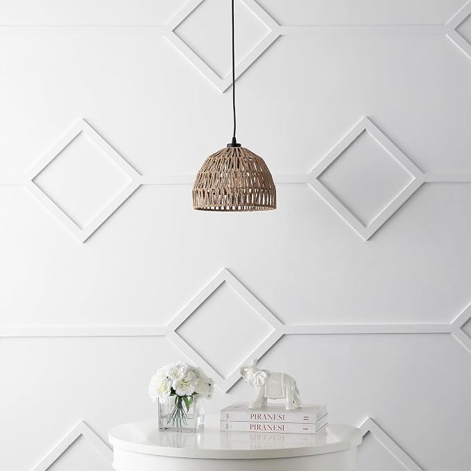 JONATHAN Y Campana 1-Light Pendant Dome Ceiling Lamp, 10.25", Brown | Modern Coastal Farmhouse Decor, Adjustable Height, Woven Rope Metal Frame, LED Bulb Included, UL Listed