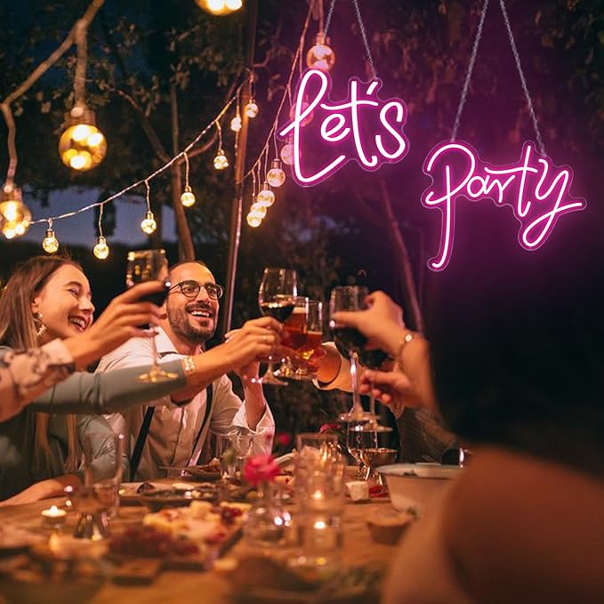 36.9x16.1 Inch Large Let's Party LED Neon Sign,Dimmable Pink Neon Light Sign for Wall Decor, Bachelorette Party, Engagement Party, Wedding, Bar & Birthday Decor