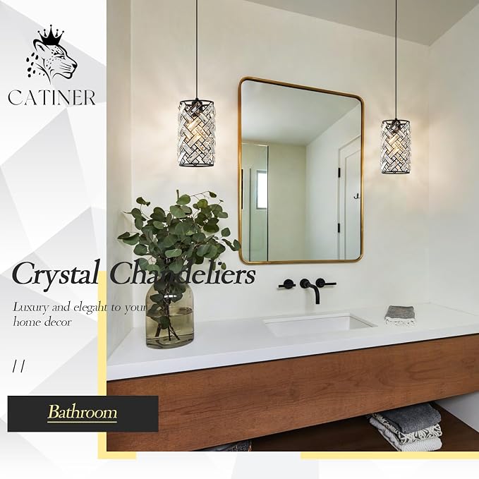 CATINER Black Crystal Pendant Light, Mini Kitchen Island Hanging Light, E26 | Black crystal pendant light with adjustable cord, E26 socket, dimmable for kitchen islands, dining rooms and hallways