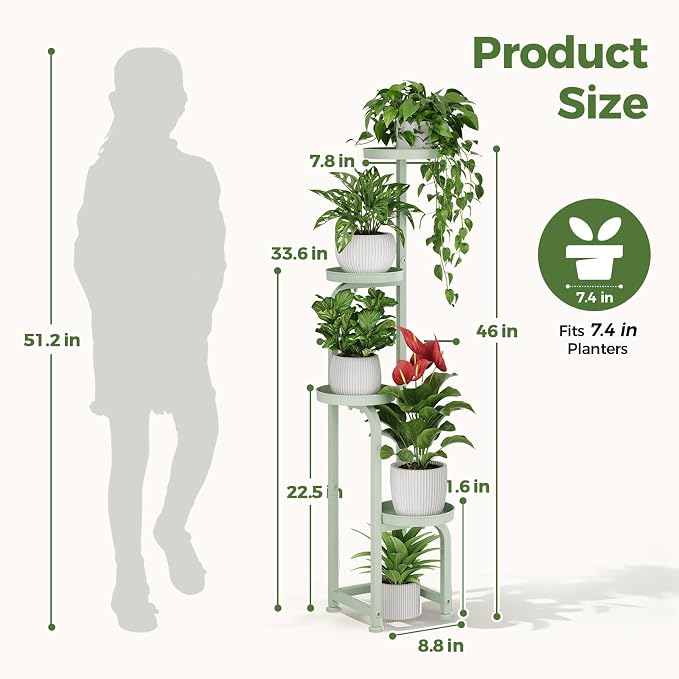 Bamworld Corner Plant Stand Indoor Outdoor Tall Metal Flower Pot Stands | 4 Tier Mint Green Heavy Duty Plant Shelf for Patio Garden Balcony Living Room Bedroom(Patent Design)