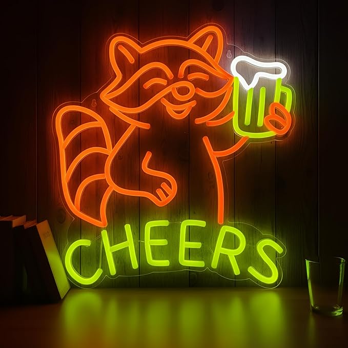 Raccoon Beer Neon Sign, Fun Animal LED Light for Bar Wall Decor, Dimmable Neon Sign for Man Cave, Bedroom, Game Room, or Home Bar, 15 x 13 inch