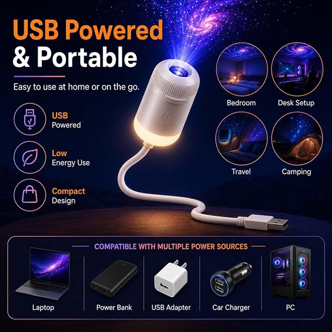 2027 New Hd Smart Dynamic 5d Holographic Night Light Projector 2-in-1 Galaxy Star and Ocean Projector with 24 Films, 360° Rotating USB Powered Ceiling Light for Bedroom