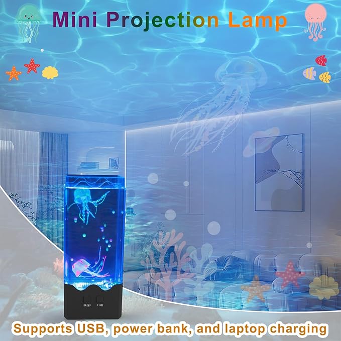 Jellyfish Lamp, LED Jelly Fish Aquarium Tank Night Light 7 Color Changing Mood Lamp for Home Office Decor, Birthday Christmas Gifts for Kids Women Men Square（Black）