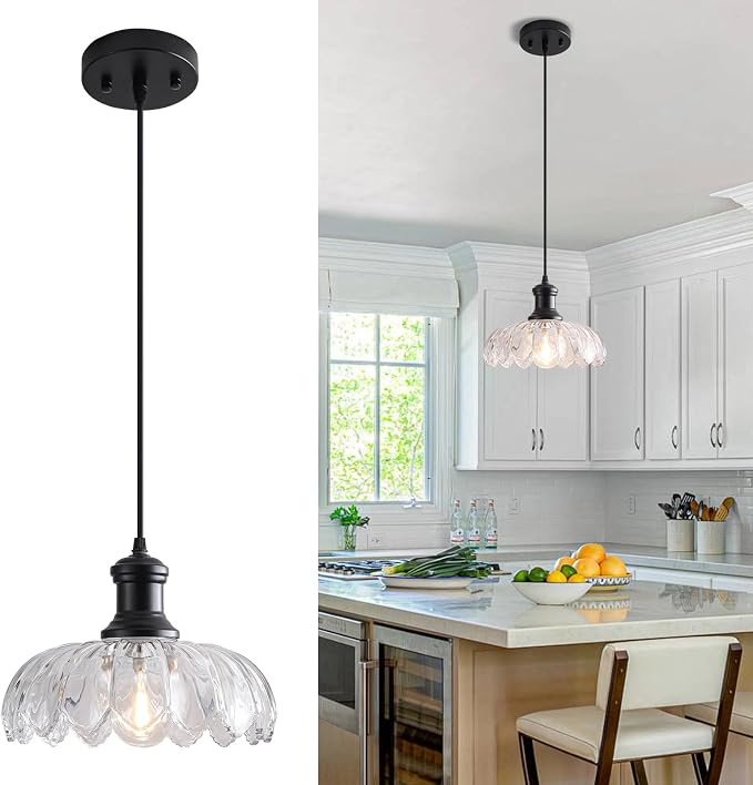 Farmhouse Pendant Light Fixture, Vintage Glass Pendant Light Kitchen Island Over Sink Table, Adjustable Hanging Pendant Lamp for Bedroom, Dining Room, Living Room, Bathroom