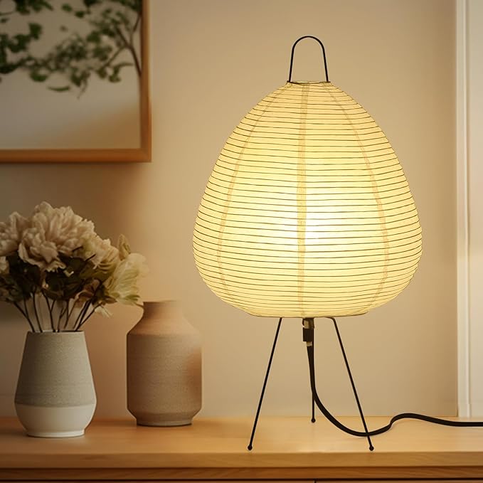 Noguchi Paper Lamp, Akari Floor Lamp, Japanese Lantern Ideal for Bedside, Living Room, and Japandi Décor (Noguchi Table Lamp)
