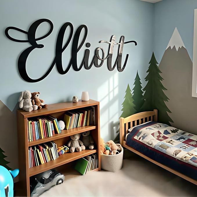 Custom Acrylic Name Sign for Nursery, Handmade 3D Laser Cut Personalized Name Mirror Sign for Wall, Home Bedroom Party Salon Birthday Gift Wedding Event