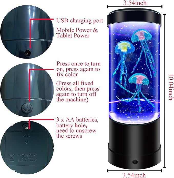 Jellyfish Lamp,7 Color Changing Aquarium Light,USB/Battery Bubble Jellyfish Night Light,Desk Mood Lamp for Home Bedroom Room Office,Tower Jelly Fish Light Lamp Present Decor for Kids Girls Adults Boys