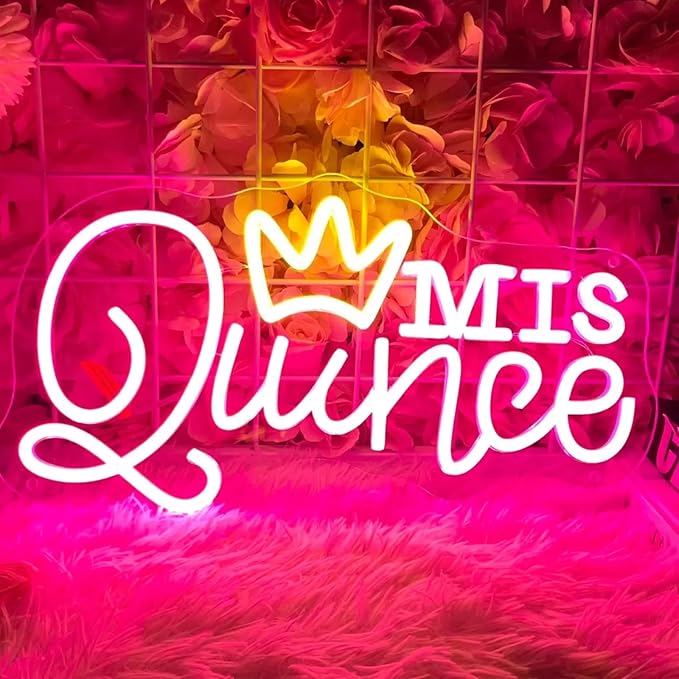 Mis Quince Neon Sign for Wall Decor, Dimmable LED Sign Neon Lights for Bedroom Quinceanera Christmas Birthday Party Room Decoration Gift for Girl Kid lover 15.7 * 9 Inch