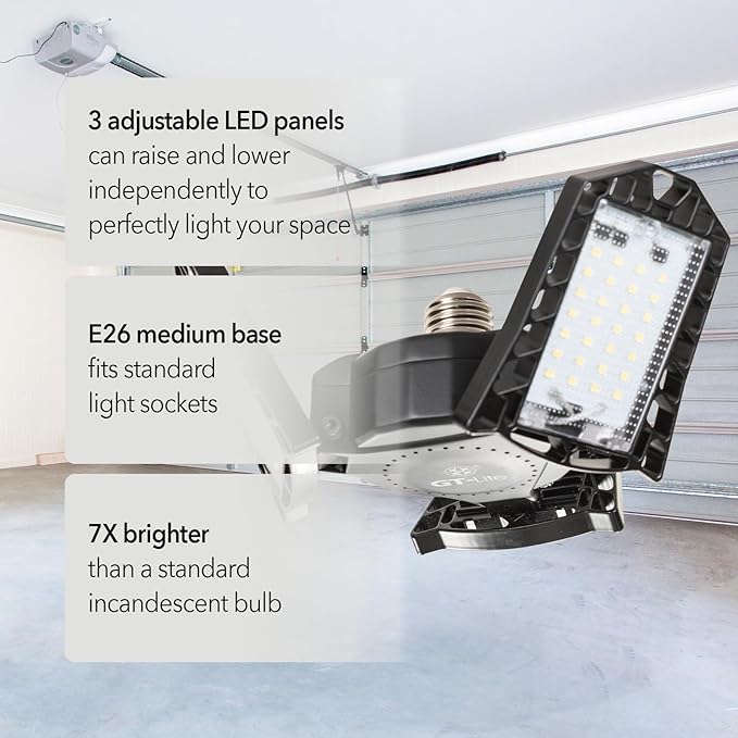 GT-Lite LED Garage Bulb, 60W (300W Equivalent), 6,000 Lumen, Daylight 5000K, E26 Base Energy Saving LED Light for Indoors Garage Workshop Warehouse
