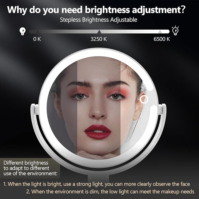 MIYADIVA Makeup Mirror with Lights, 30X Magnifying Mirror with Light and Touch Switch, Rechargeable Vanity Mirror with 3 Color Light and 80 LEDs, Height Adjustable Desk Mirror for Bathroom, Gift Idea