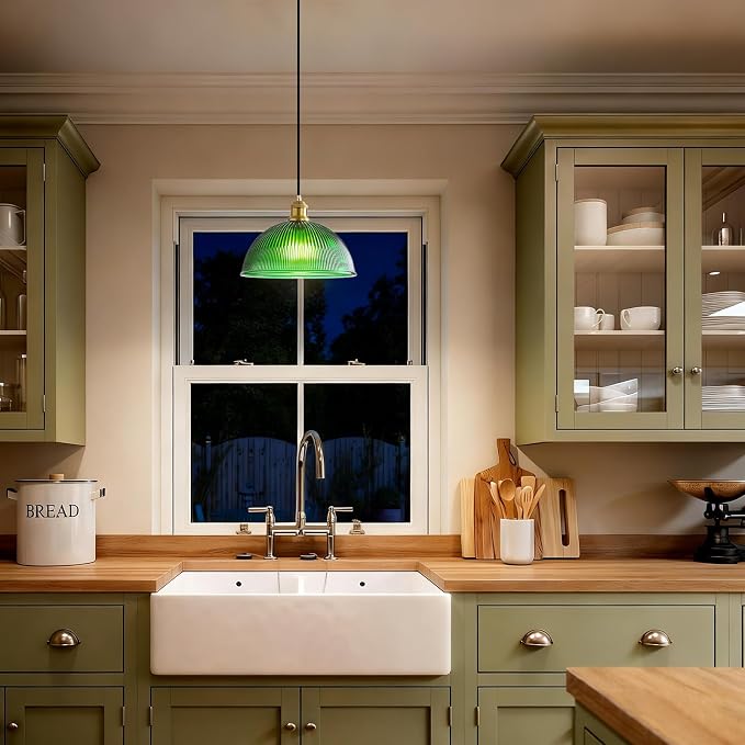 XZHGCEE Plug in Pendant Light: Hanging Light Plug in Green Glass Hanging Lamp, Pendant Lighting for Kitchen Island, Bedroom, Dining Room, Living Room, No Bulb