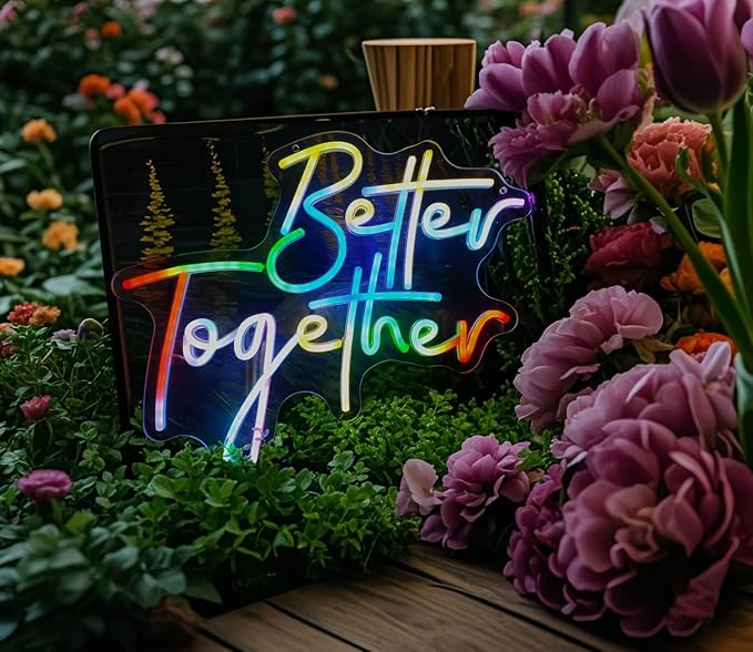 Ulalaza RGB & Color Flow Effect Better Together LED Neon Sign with Remote Control Music Sync Timer Setting LED Acrylic Light for Wall Party Décor Bedroom Bar Wedding Home Birthday USB Powered