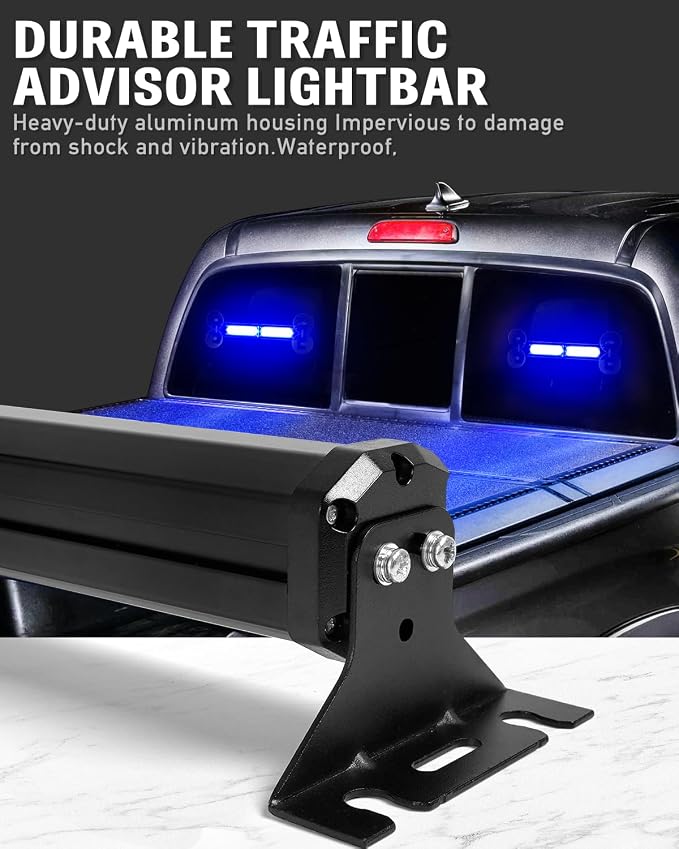 HLauto 1002L Emergency Strobe Traffic Advisor Light Bar: 40 LED Dash Safety Warning Flashing Light, Front/Rear Windshield Visor Lights for Construction Vehicle, Tow/Plow Truck (2x10.7inch, Blue)