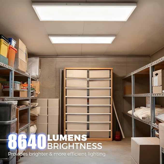 Barrina 1x4 LED Flat Panel Light, 8640LM 72W, 0-10V Dim, 5CCT 3000K-6000K | Dimmable 4FT LED Shop Light, Ceiling & Hanging Mount for Kitchen, Garage, Office, Ultra Thin Design, Dissipate Heat, 2 Packs