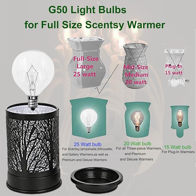 Candle Warmer Lamp Bulb,25 Watt Scentsy Light Bulbs for Wax Warmer,Wax Burner,G50 120V E12 Base Light Bulbs for Full Size Scentsy Wax Warmer,Long Lifespan Wax Warmer Bulbs,Warm White,6 Pack ﻿