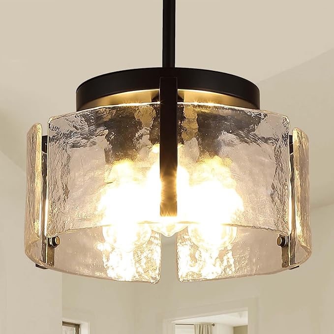 Black Chandeliers for Dining Room Light Fixture, Foyer Lighting Fixtures Pendant Lights Kitchen Island, Adjustable Glass Modern Farmhouse Chandelier for Entryway, Bedroom, Bathroom, Foyer, Living Room
