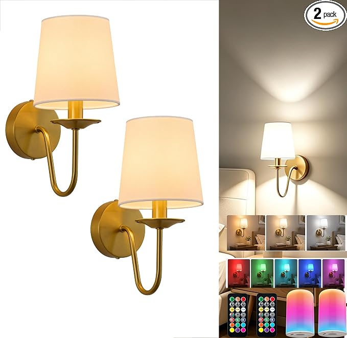 Rechargeable Wall Sconces Set of 2, 10000mAh Magnetic LED Bulb Wall Lights, 9 RGB Colors 3 CCT Dimmable, Battery Operated Cordless Wall Scone Lamp for Bedroom Living Room Home Decor