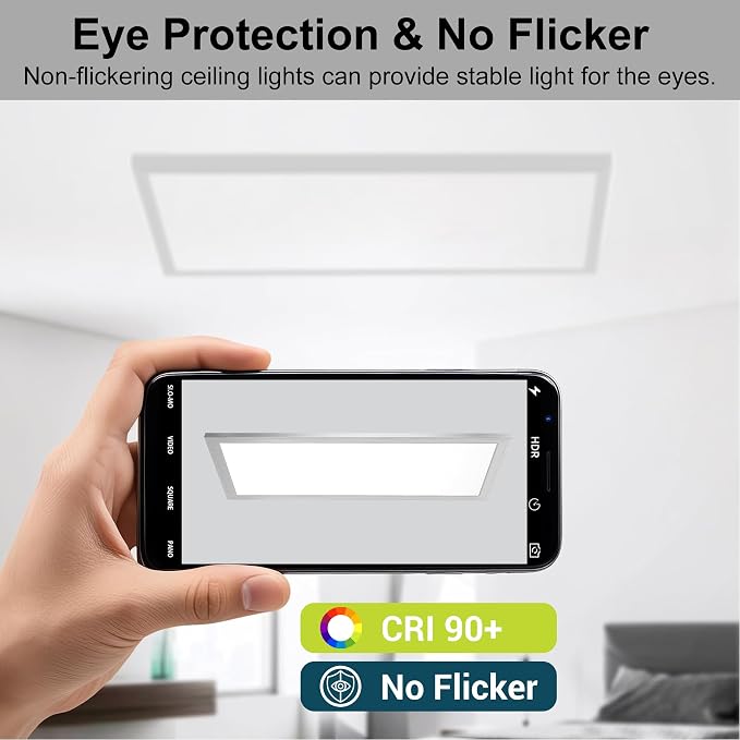 2'x4' 5500 Lumen 4 Pack LED Flat Panel,Flush Mount and Drop Ceiling | White Trim 5 CCT, 3 Level Dim,CRI 90 for Home and Office (2x4 Feet)