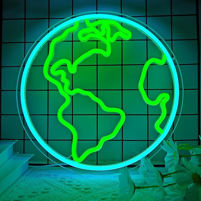 Earth Neon Sign Planet Led Signs for Classroom Dimmable Earth Science Classroom Decor World Neon Light Sign For Bedroom Wall Decor Great Gift for Kids Students