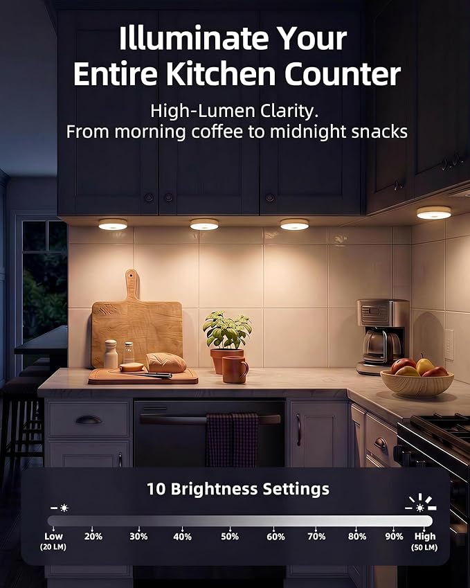 EZVALO Under Cabinet Lighting, 1000mAh Rechargeable Puck Lights with Remote, 3 Color Temps & 12 RGB Motion Sensor Closet Lights, Dimmable Under Cabinet Lights for Kitchen, Cabinets, Closet (3 Packs)