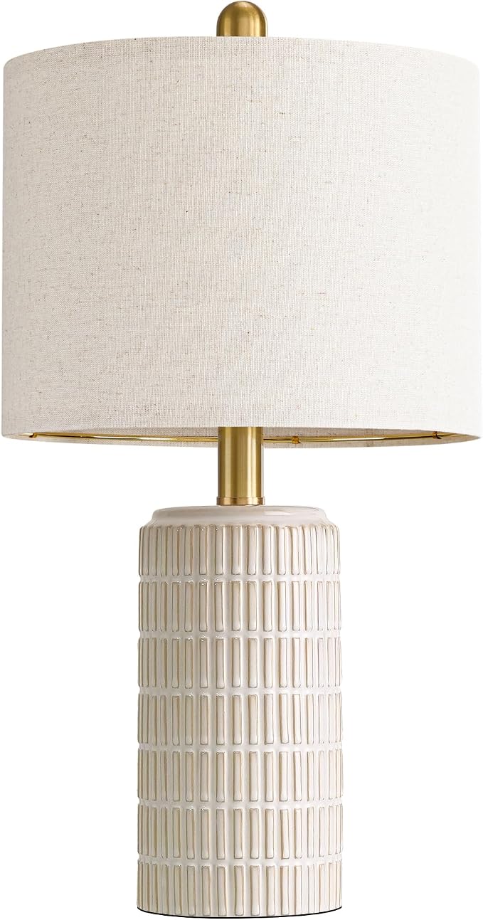 PoKat 21'' Modern Ceramic Table Lamp with Gift Box, White for Bedroom,Small | Bedside lamps for nightstands, gold pole design, farmhouse home decor for living room, ideal housewarming gift for women