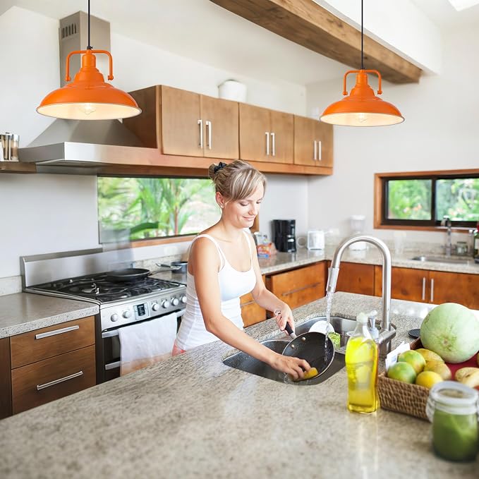 Farmhouse Pendant Light, 2 Packs 12.5inches Orange Kitchen Pendant Lights, Island Pendant Lights, Modern Pendant Lights, Pendant Light for Kitchen, Living Room, Bedroom, Hallway