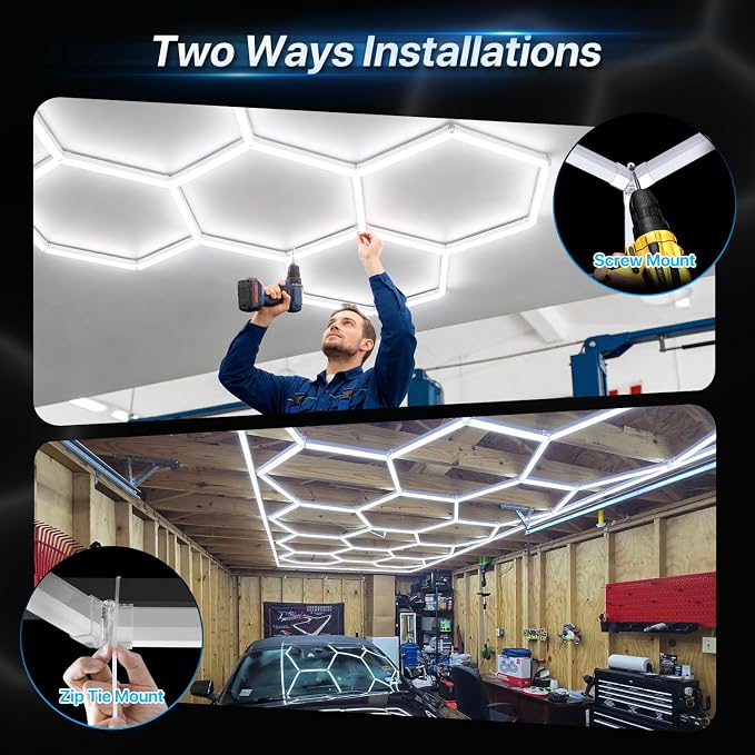 HYPERLITE Gen II Hexagon Garage Lights: 245W 24500LM 8 Grids Hexagon Led Light, 6500K Ultra Bright Honeycomb Hex Lights, Durable Design for Garage, Shop, Basement, Barber, Homegym