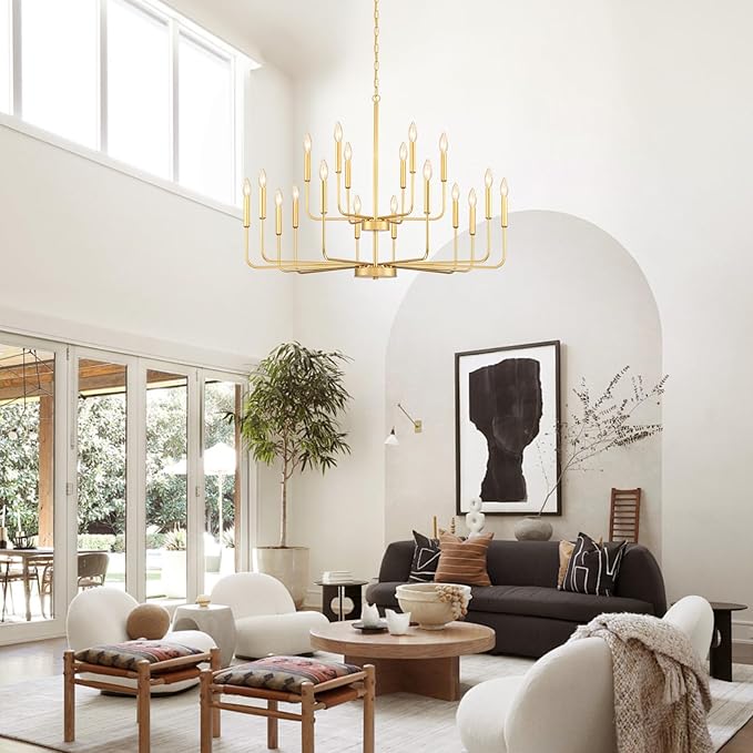 Gold Chandeliers for Dining Room Light Fixture Over Table, Modern Farmhouse Chandeliers for Living Room,12-Lights Industrial Metal Candle Lighting Fixtures for Entryway Kitchen Island Foyer