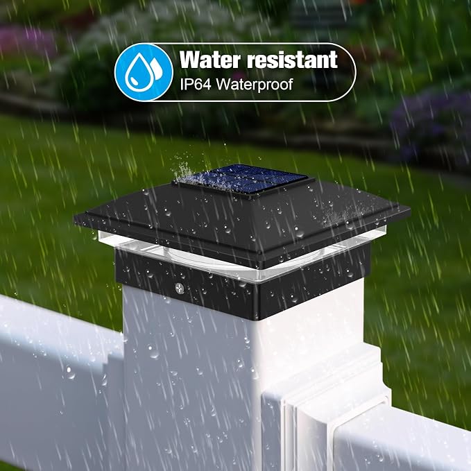 VOLISUN Black Solar Post Cap Lights, Warm White Fence Lights 4 Pack | Solar powered waterproof lamps fit 4x4/6x6 wooden & 4x4/5x5 vinyl posts for garden, patio, porch and backyard use