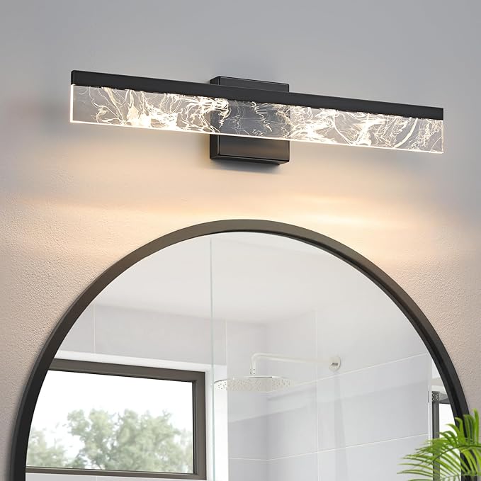 AIJIASI Modern Bathroom Light Fixtures Over Mirror - 24 Inch Black Vanity Light Bar 18W 3000K Dimmable LED Vanity Lighting Fixtures for Restroom Mirror