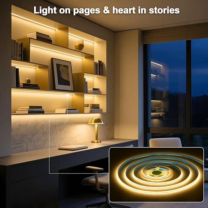 5V USB LED Strip Lights, 2Pack COB Light Strip Warm, TV Lights 3.28FT Short LED Strip Light, Flexible Bright 5V Led Strip for Under Cabinet, Kitchen, TV Backlight, Shelves, Displays