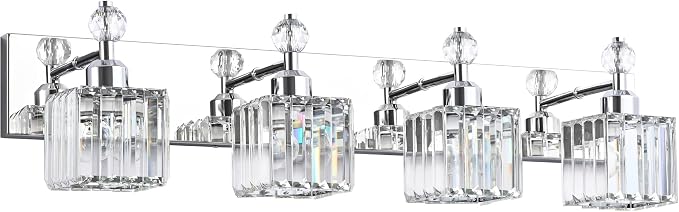 PRESDE Crystal 4 Light Bathroom Vanity Lights Chrom Vanity Light for Bathroom Over Mirror Modern Bath Wall Lighting